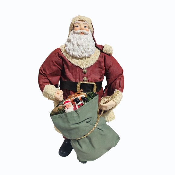 Vintage Fabric Mache 10" Santa Claus Figure Holding Bag of Toys Great Condition - Picture 2 of 16